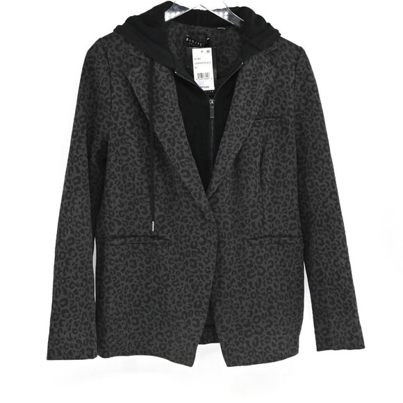 New BAGATELLE Womens Size Medium Hoodie Blazer Layered Look Gray Leopard Print - Picture 1 of 10